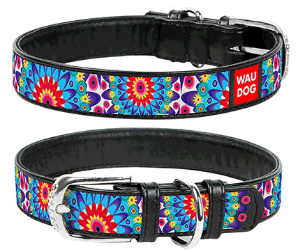 WAUDOG Kaelarihm Koerale Flowers, Must 25mm x 38-49cm